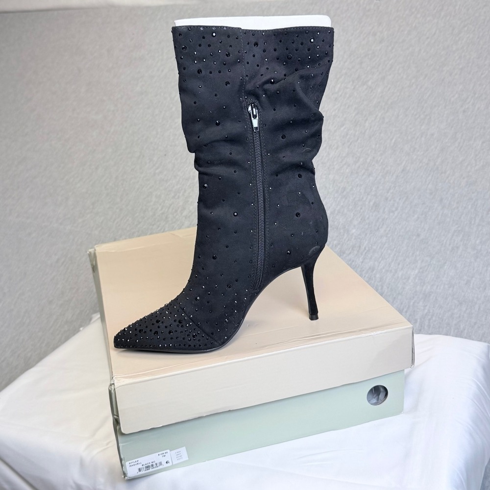 Thalia Sodi Raquell Black Rhinestone Slouchy Stiletto Dress Boots Size 7M